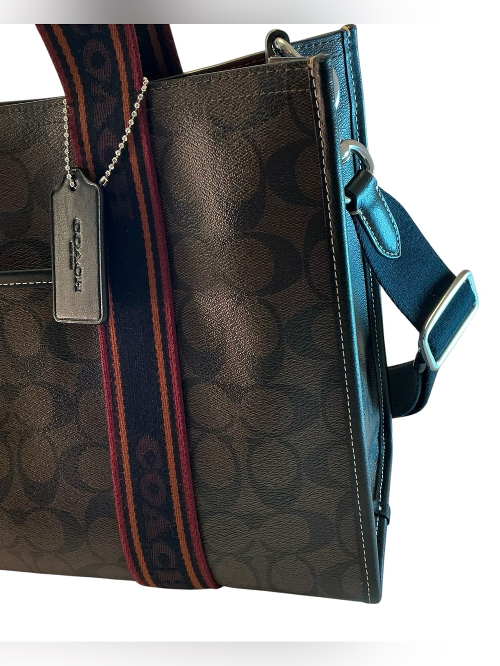 COACH SMITH Tote SN058 Brown, Black Signature COACH Logo MED Bag, Canvas Leather - Picture 4 of 15